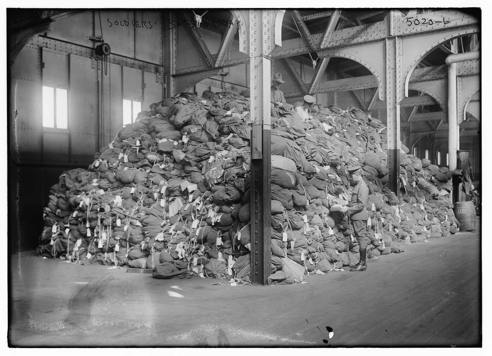 Soldiers' bags astray, n/a — historic photograph