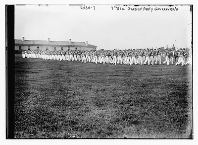 7th Reg. Garden Party, Governors Island, marching troops