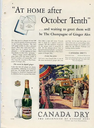Canada Dry ginger ale magazine advertisement, "At Home after October Tenth
