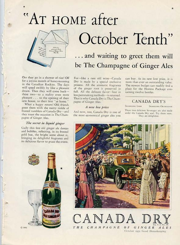 Canada Dry ginger ale magazine advertisement, "At Home after October Tenth — historic image