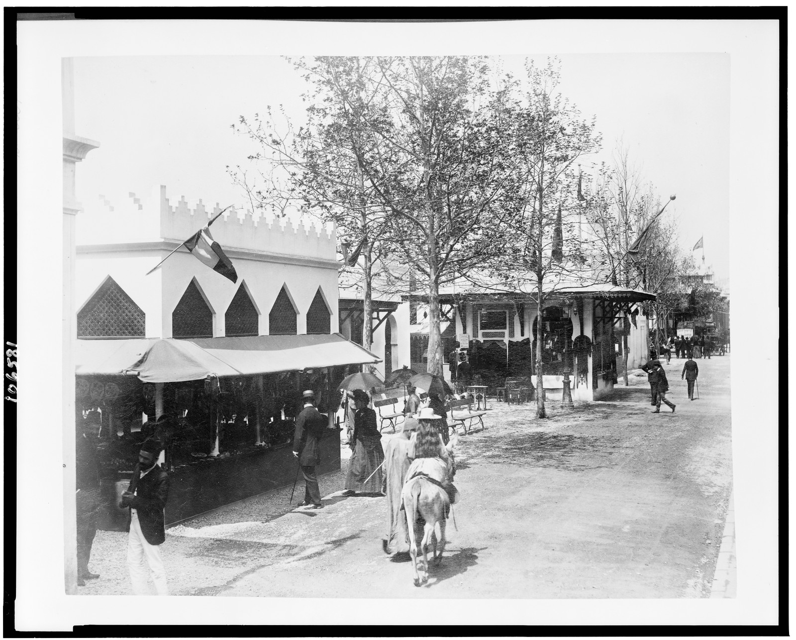 Historic Street Photo - World's Fairs - Girl riding donkey, 1889 — historic image