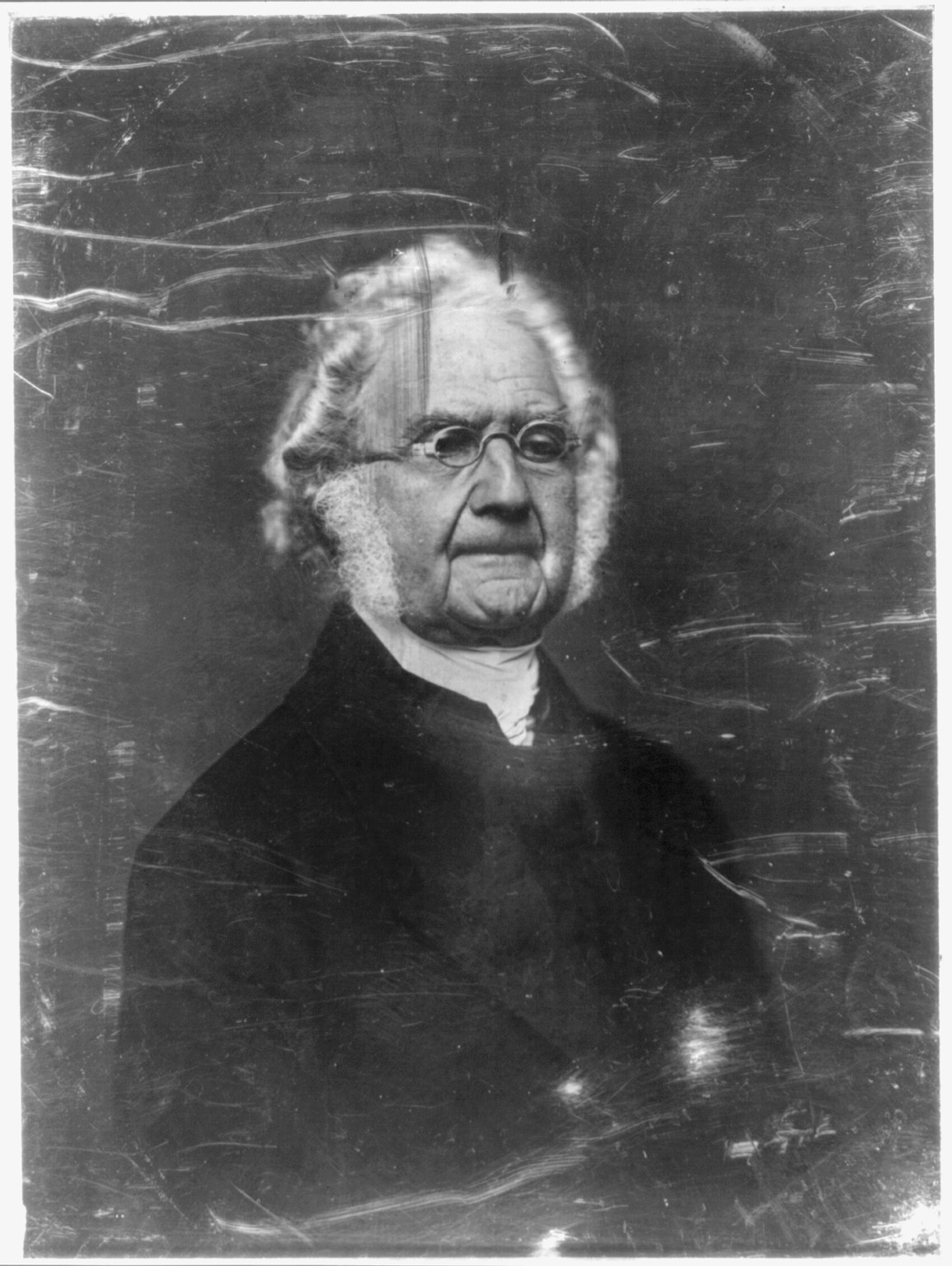 Elderly man with spectacles and white hair, portrait, 1844 — historic photograph