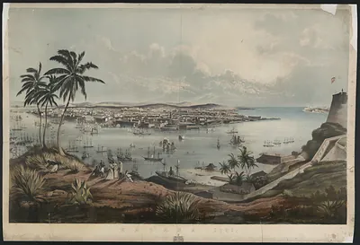 Habana 1851: hand-colored view of Havana harbor