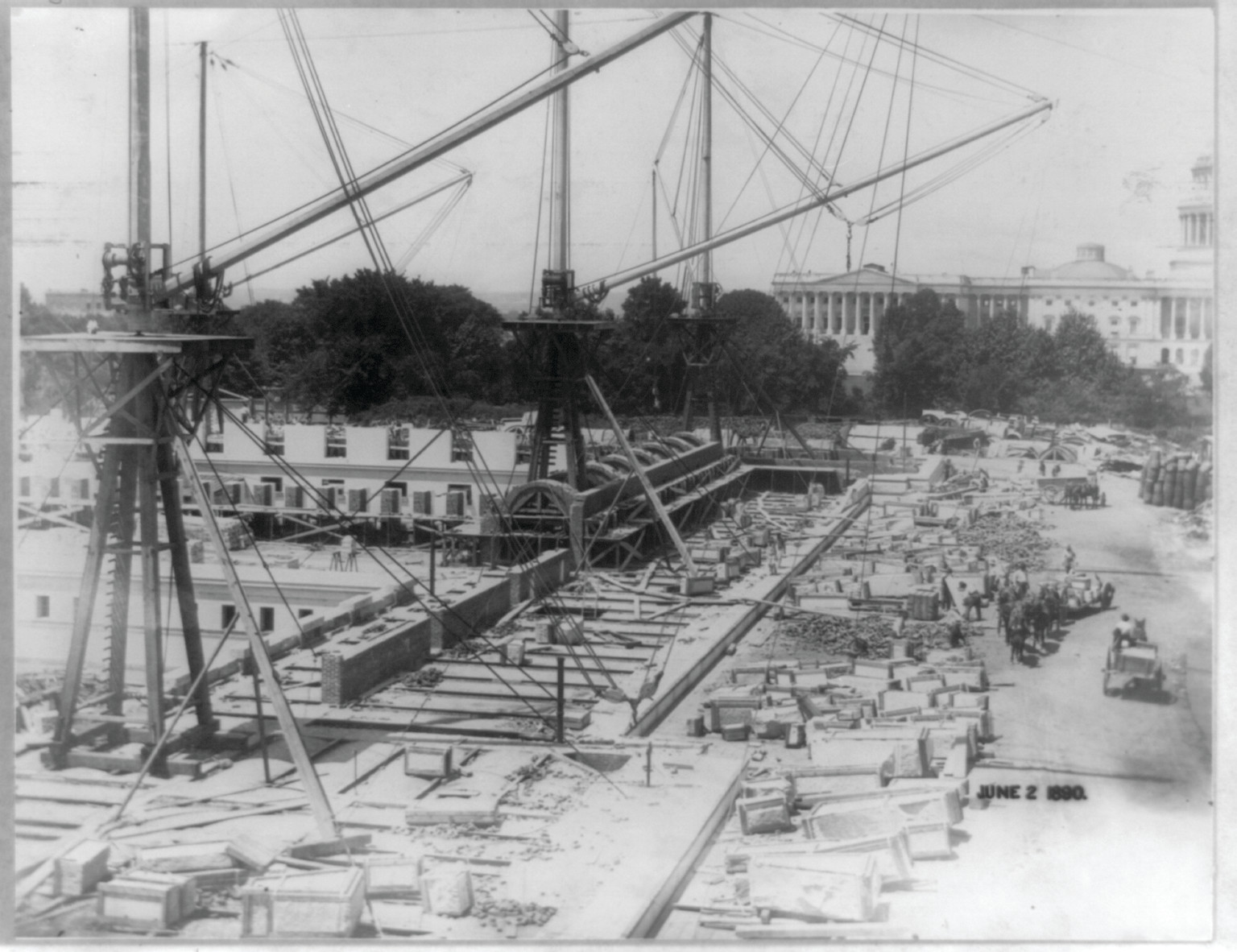 [Construction of the Jefferson Building, Library of Congress, with the Capitol in the background, Washington, D.C.], 1890 June 2. — historic photograph