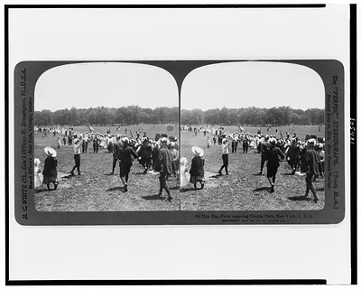 May Day party entering Central Park, New York, U.S.A.