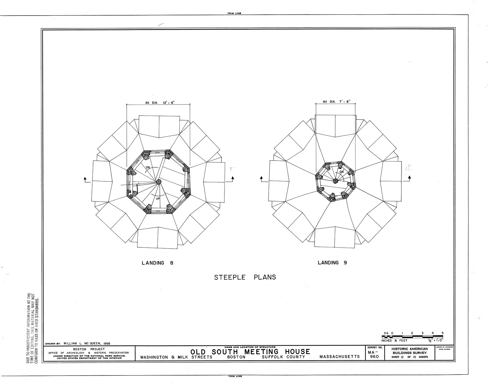 Old South Meeting House Steeple Plans, Landings 8 and 9 — historic image