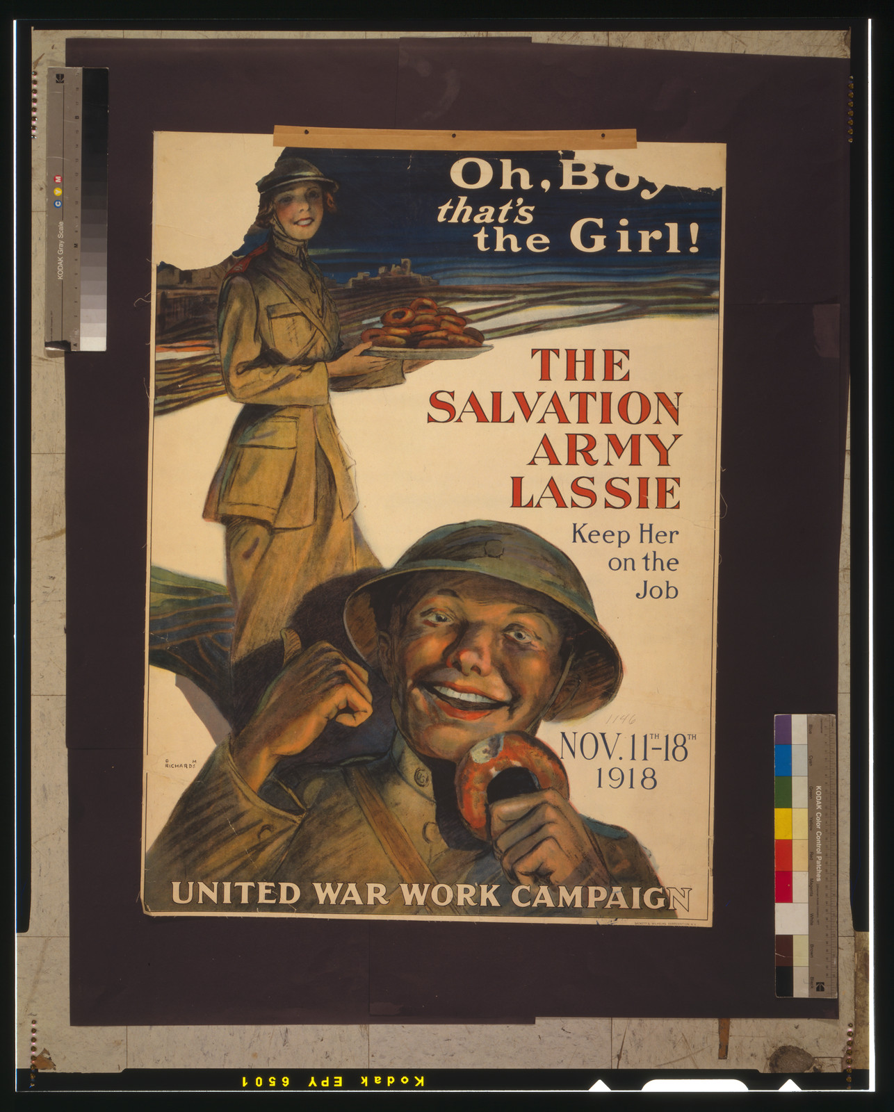 Oh, boy that's the girl! The Salvation Army lassie--keep her on the job / G. M. Richards., N[ew] Y[ork] : Sackett & Wilhelms Corporation, 1918. — vintage poster