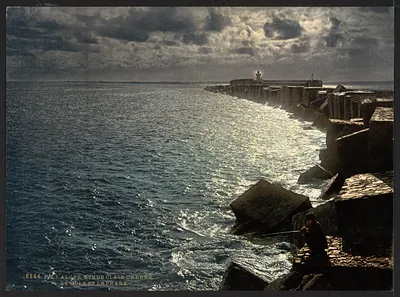 Moonlight view with lighthouse Algiers Algeria
