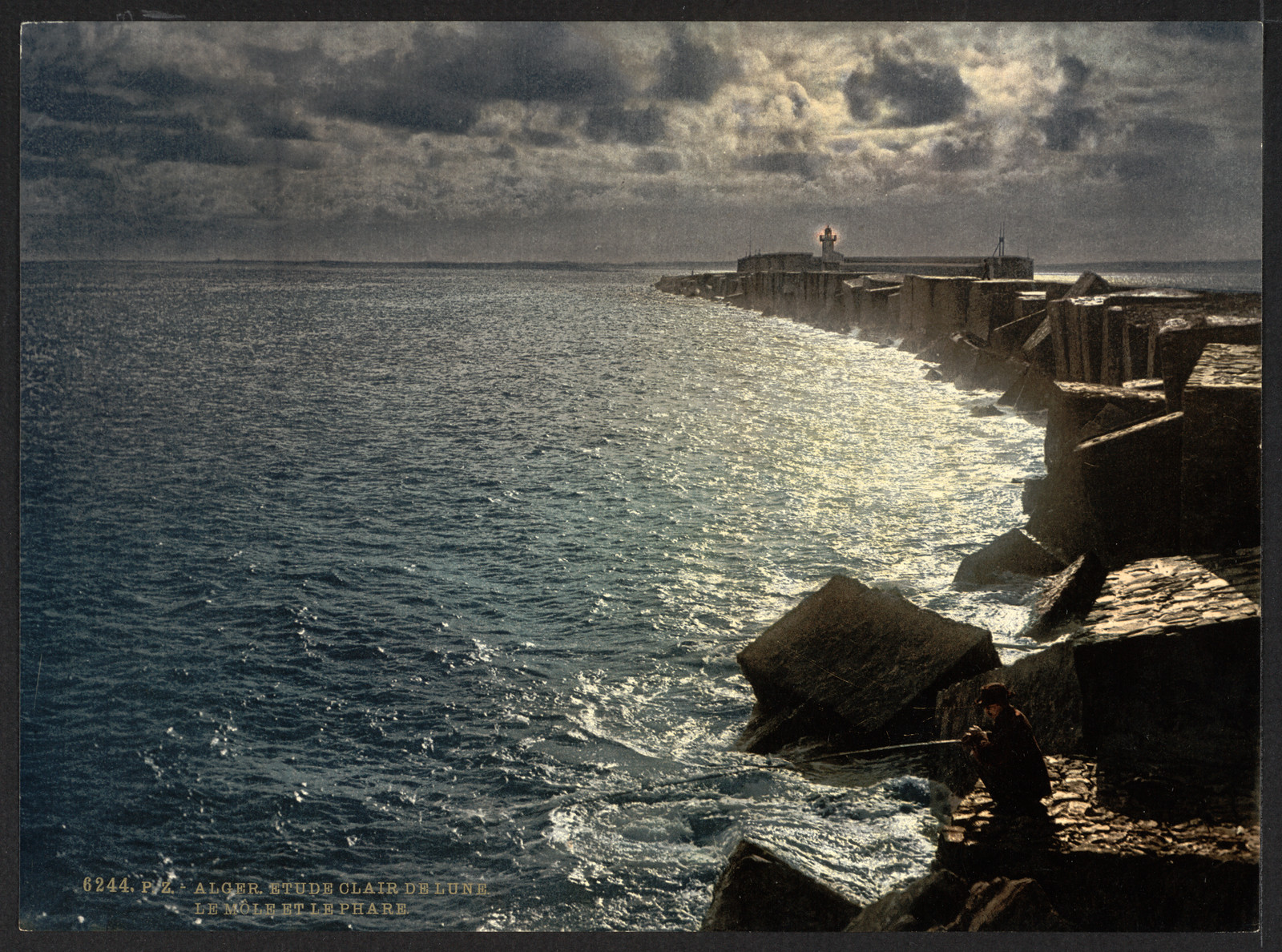 Moonlight view with lighthouse Algiers Algeria, [ca. 1899]. — historic print