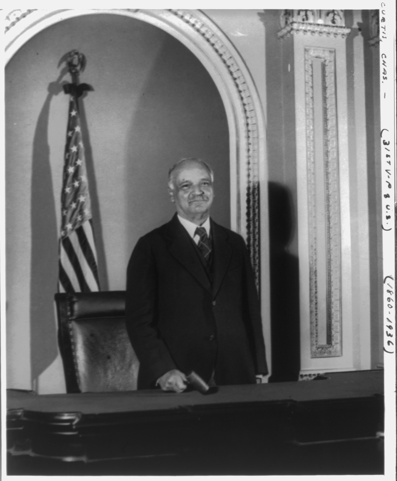 [Charles Curtis, 31st vice president, half-length portrait, facing front, standing on the Senate rostrum in the U.S. Capitol], [1929] — historic photograph