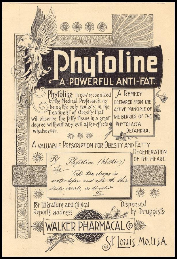 Phytoline: A Powerful Anti-Fat advertisement, Walker Pharmacal Co., St. Louis — historic image