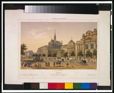 Paris--Vue du Palais de Justice / dess. d'ap nat. par Deroy ; lith. Becquet à Paris.