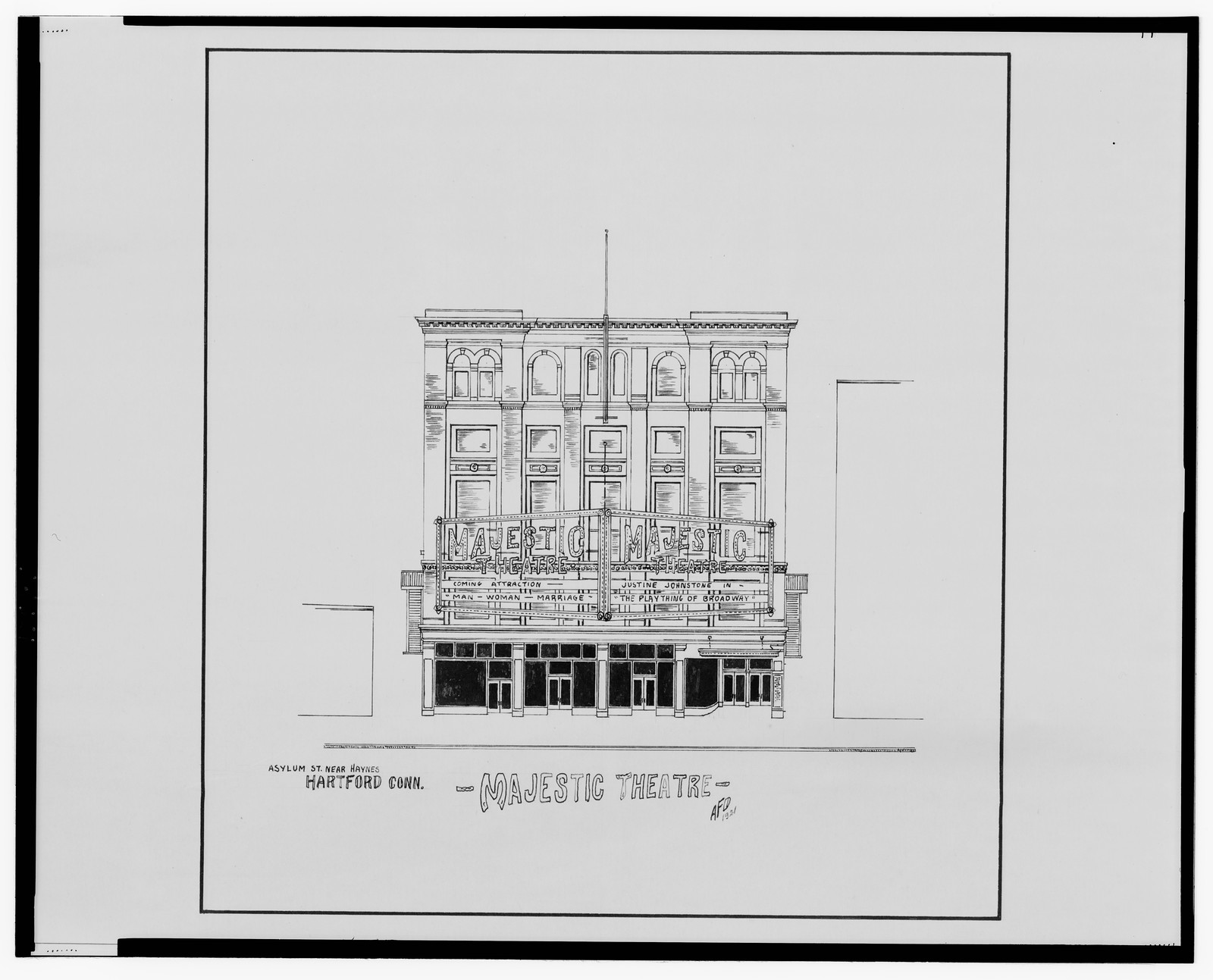 [Majestic Theatre, Asylum St. near Haynes St., Hartford, Connecticut] / AFD 1921., And Engineering (ADE) Drawings — vintage poster
