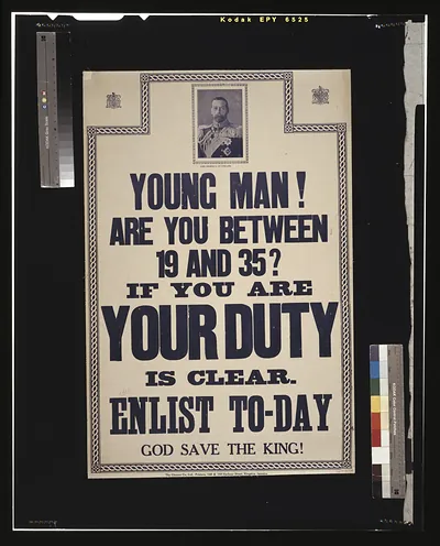 Young man! Are you between 19 and 35? If you are your duty is clear. Enlist to-day. God save the King! / The Gleaner Co., Ltd., Printers, 148 & 150 Harbour Street, Kingston, Jamaica.