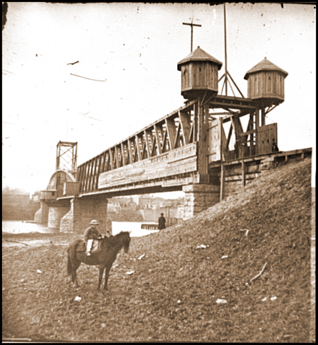 Nashville Tenn. Fortified railroad bridge across Cumberland River, 1864 — historic photograph
