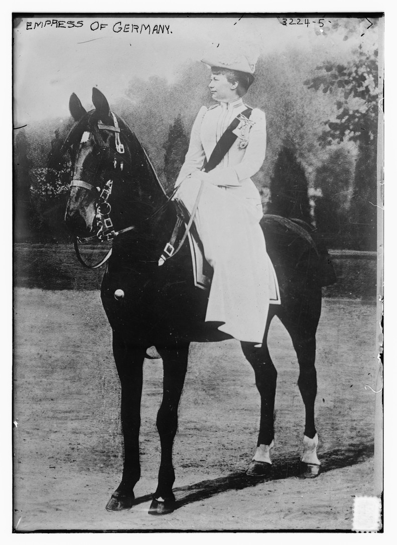 Empress of Germany on horse, n/a — historic photograph
