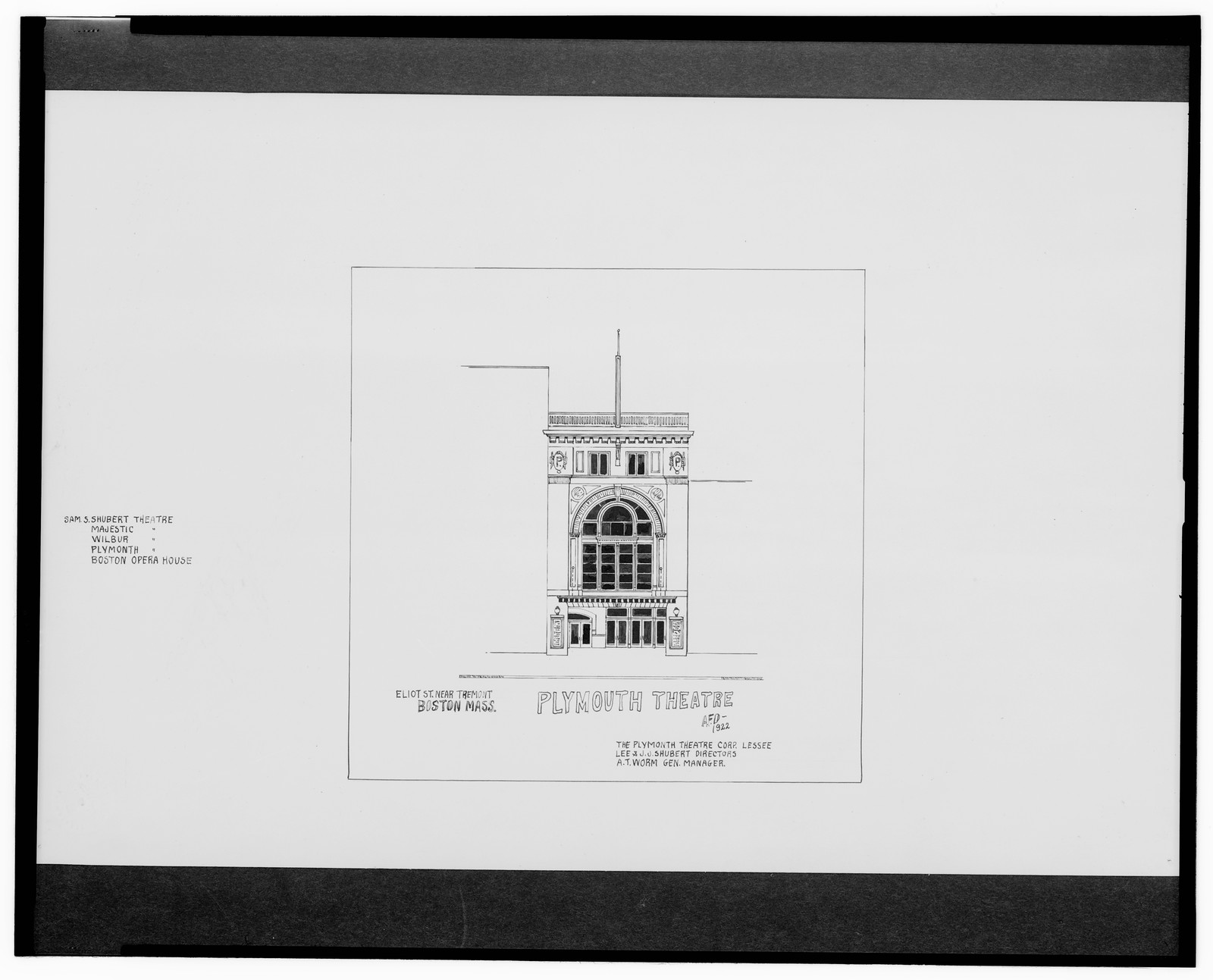 [Plymouth Theatre, Eliot St. near Tremont St., Boston, Massachusetts] / AFD 1922., And Engineering (ADE) Drawings — vintage poster
