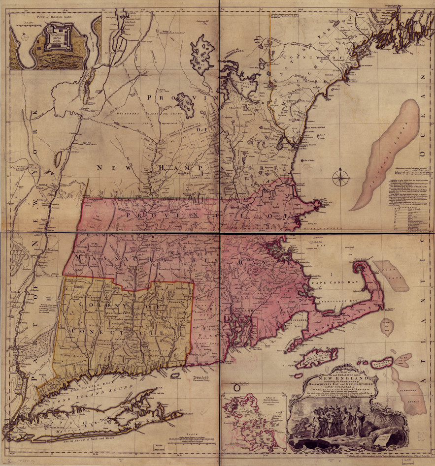 A Map of the Most Inhabited Part of New England — antique map