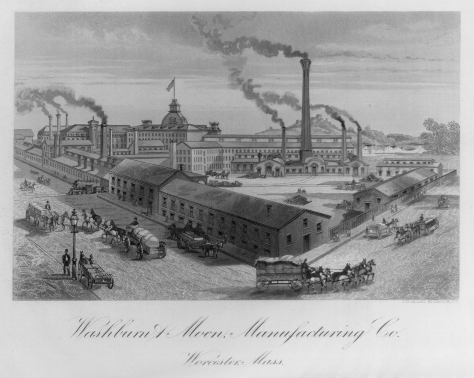 [Bird's-eye views of factories and mills]: Washburn & Moone Manufacturing Co., Worcester, Mass., 1876 — antique engraving