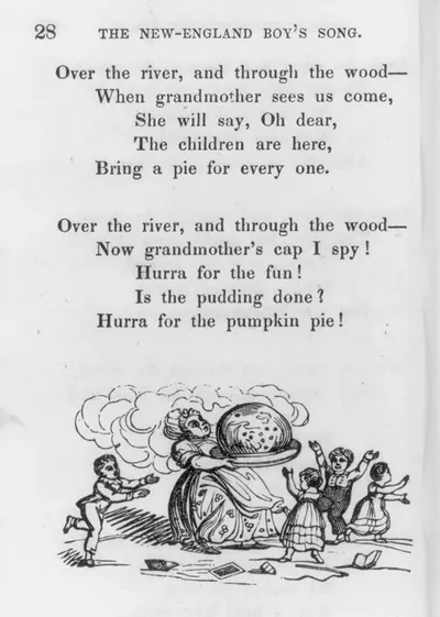 [Shows children around woman carrying large pudding on platter]