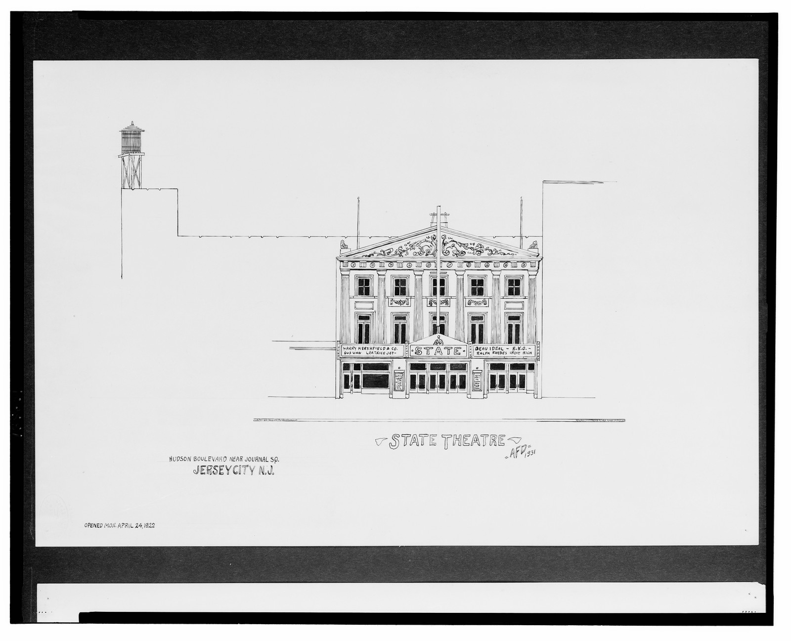 [State Theatre, Hudson Blvd. near Journal Square, Jersey City, New Jersey] / AFD 1931., And Engineering (ADE) Drawings — vintage poster