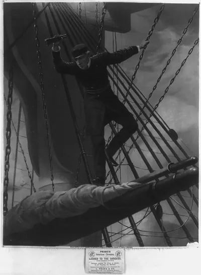 Lashed to the shrouds--Farragut passing the forts at Mobile, in his flagship Hartford / Prangs chromo ; after Theodore Kaufman.