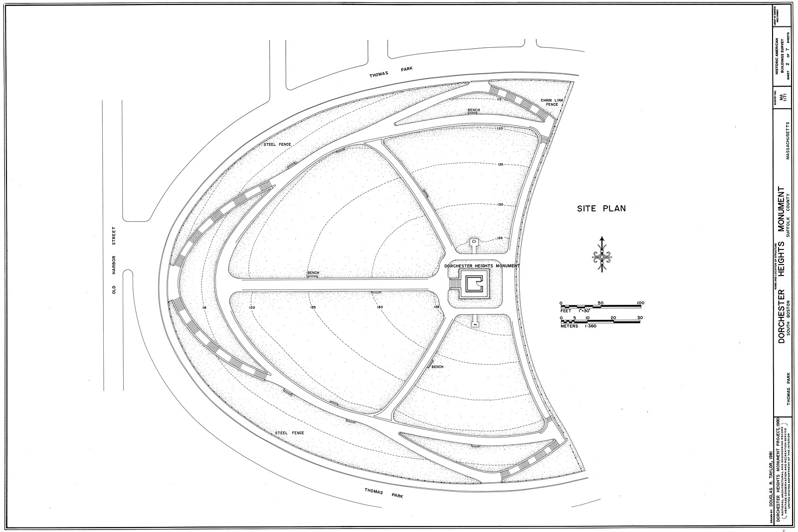 Site Plan of Dorchester Heights Monument, Thomas Park — historic image
