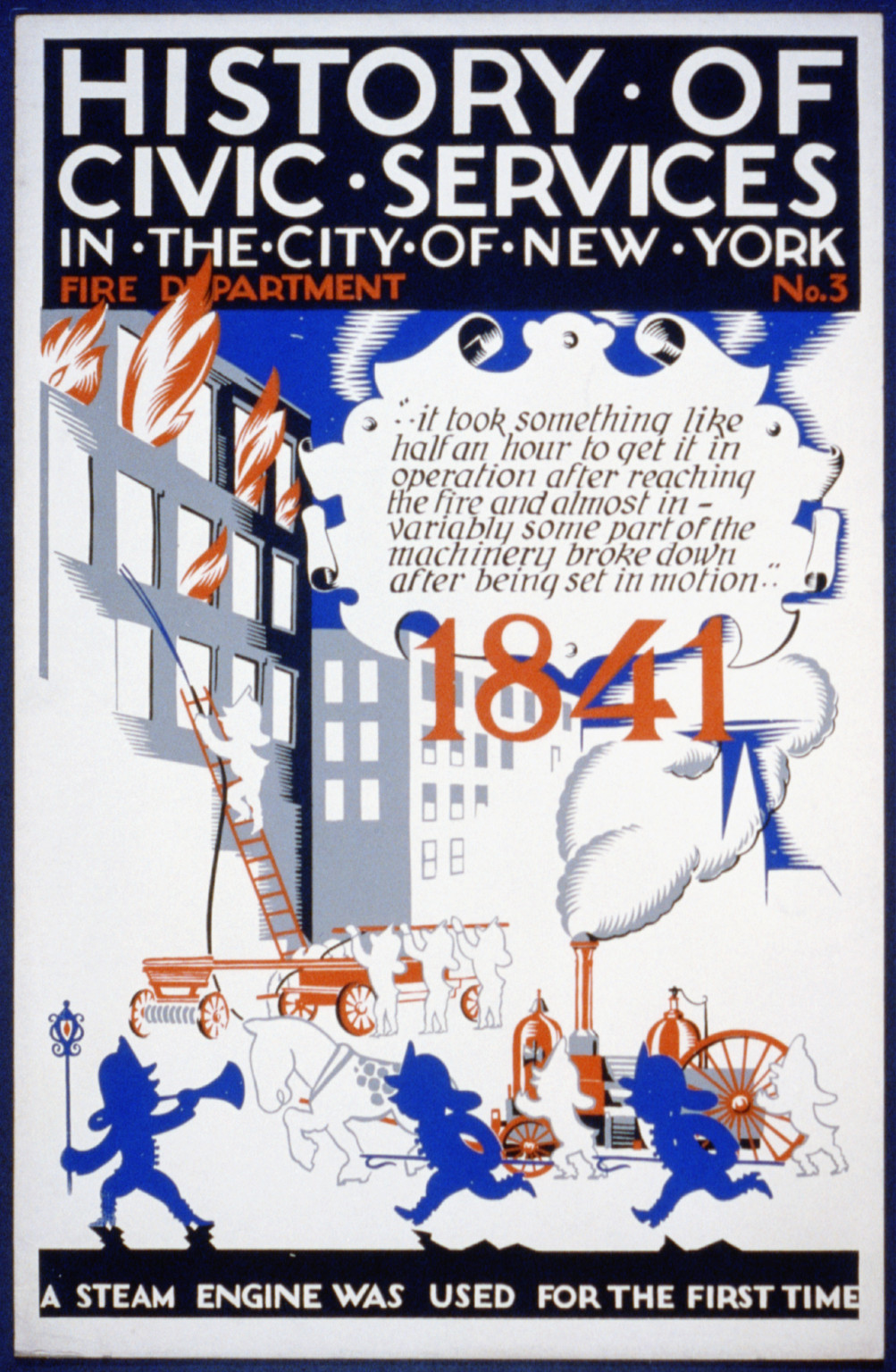 History of civic services in the city of New York Fire Department No. 3 (S) A steam eng, 1936 — vintage poster
