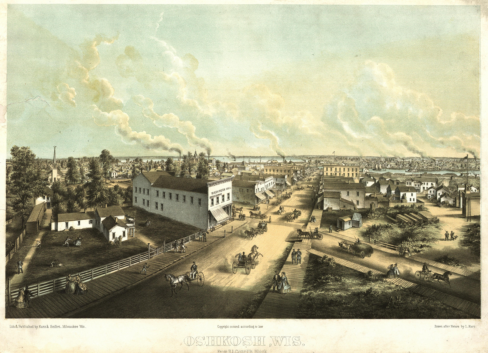 Oshkosh, Wisconsin, 1850 — antique map