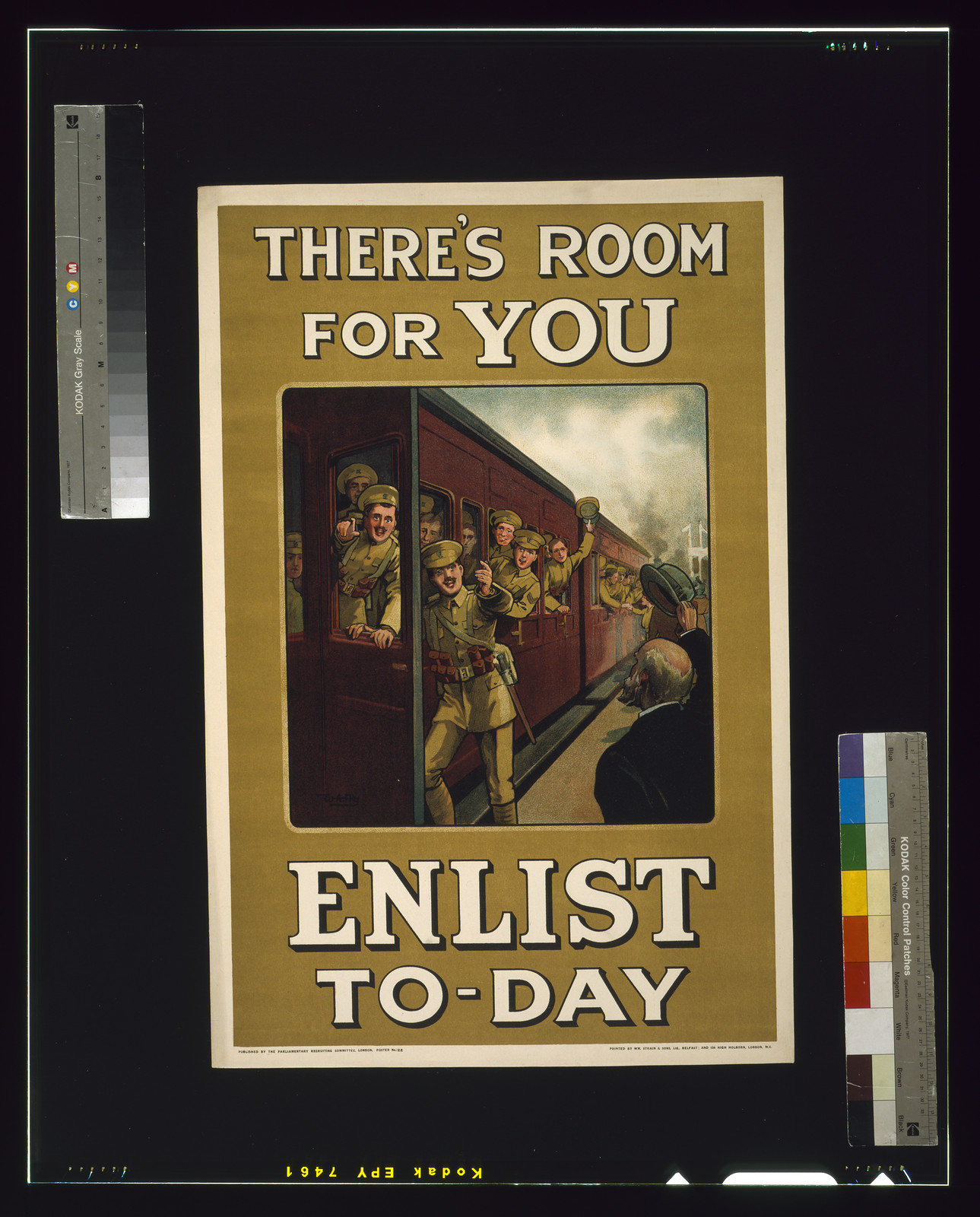 There's room for you. Enlist to-day / W. A. Fry ; printed by Wm. Strain & Sons, Ltd., Belfast, and 104 High Holborn, London, W.C., London : Parliamentary Recruiting Committee, [1915] — vintage poster
