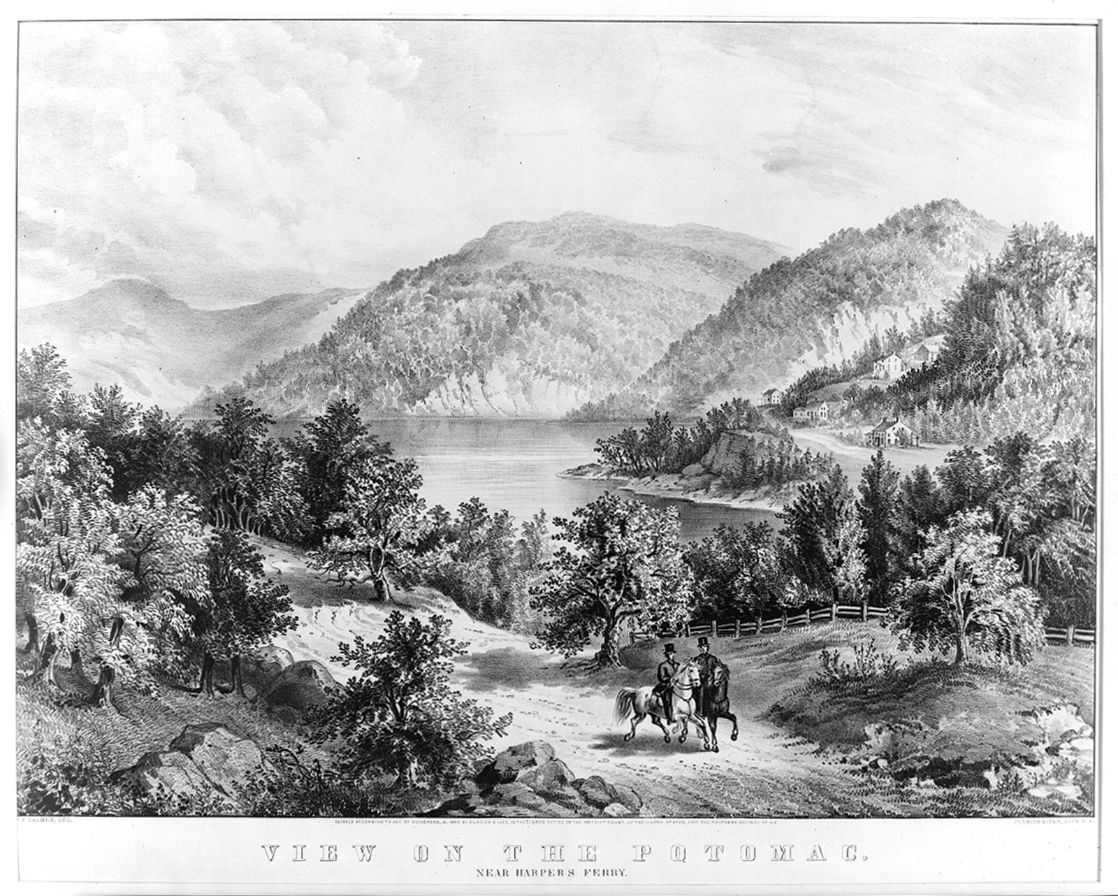 View on the Potomac--Near Harper's Ferry / F.F. Palmer del. ; Currier & Ives Lith., N.Y., New York : Published by Currier & Ives, c1866. — antique lithograph
