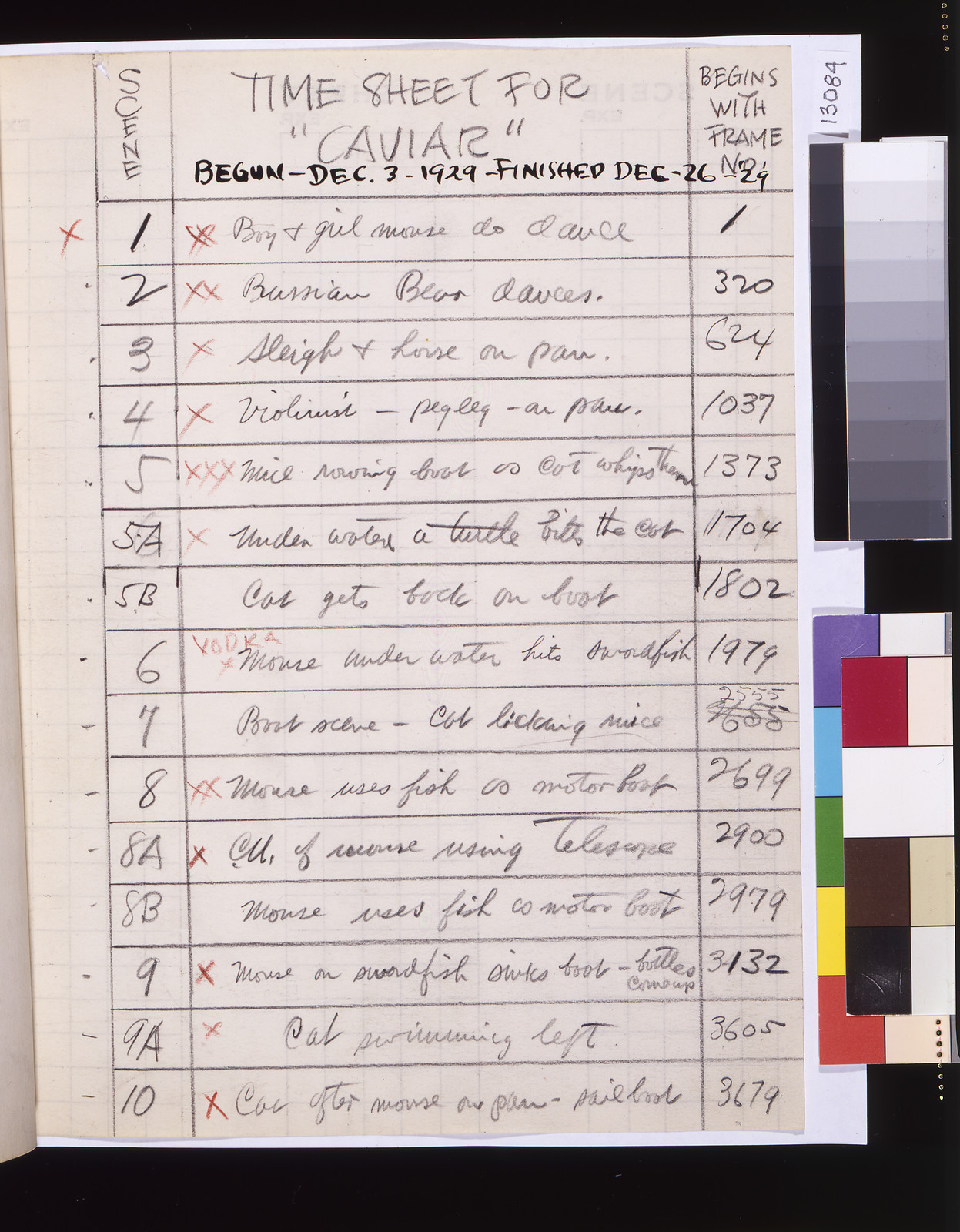 Time sheet for Caviar"", 1 sheet (regular print) : graphite and ink ; 27.5 x 21.2 cm (sheet) — historic print