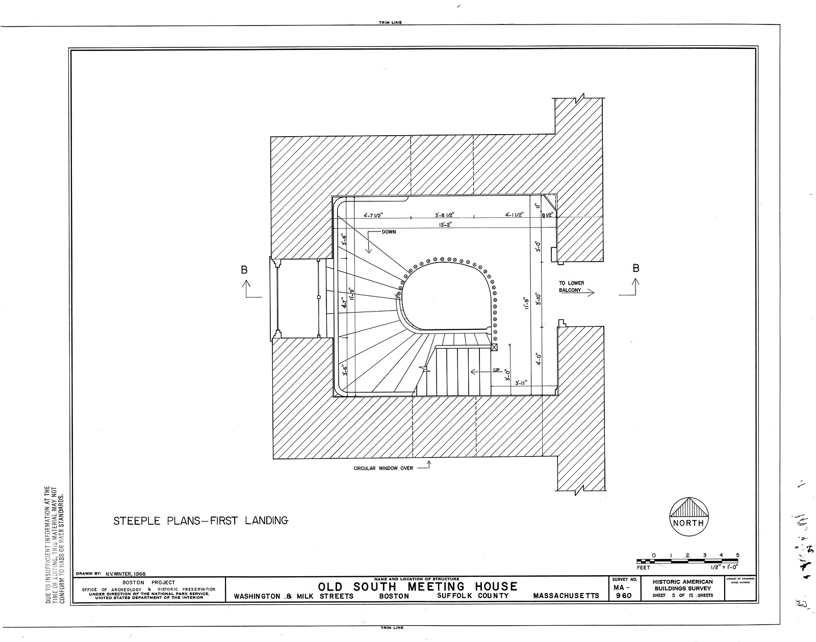 Old South Meeting House steeple plans, first landing — historic image