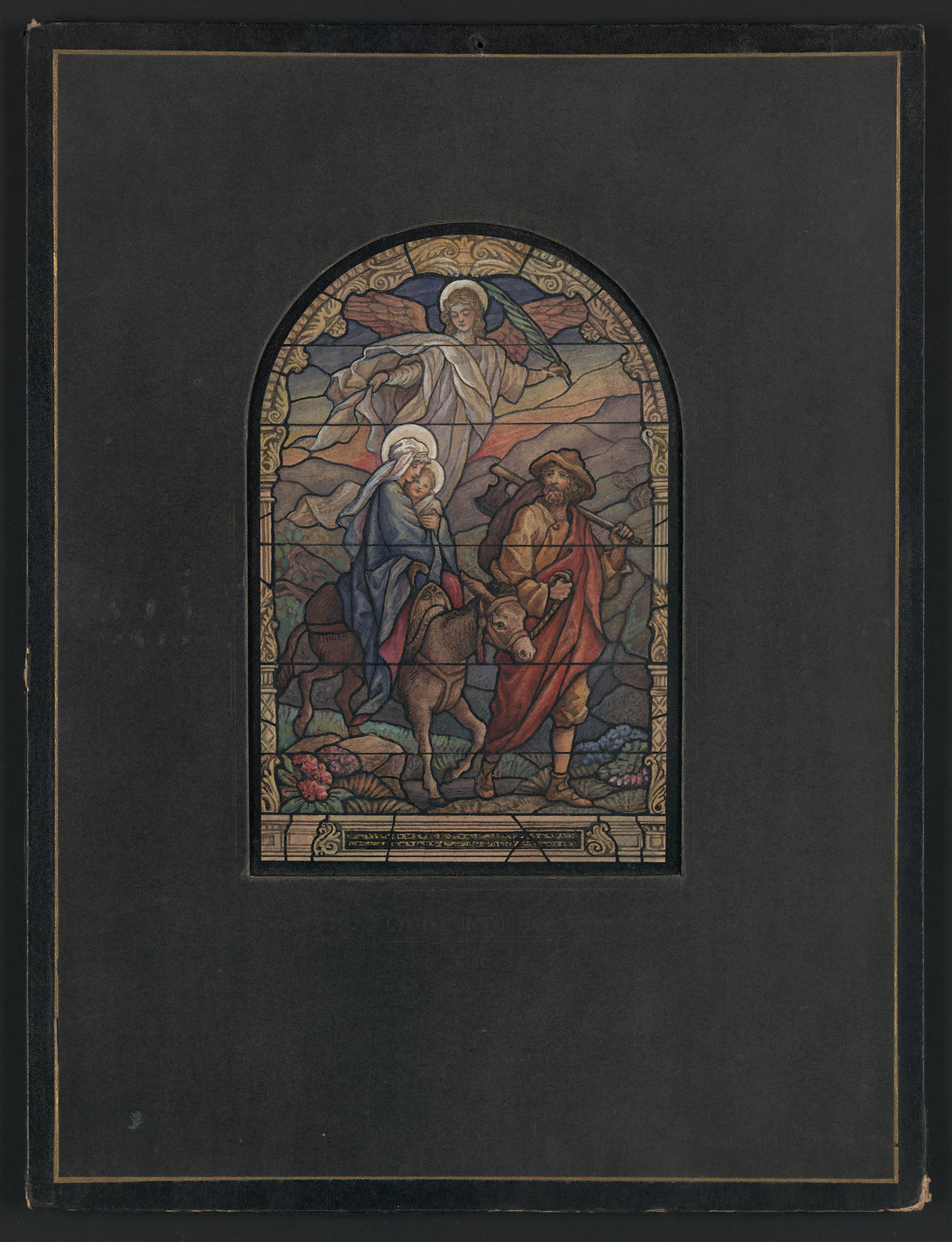 Design drawing for stained glass window, Flight into Egypt — historic drawing