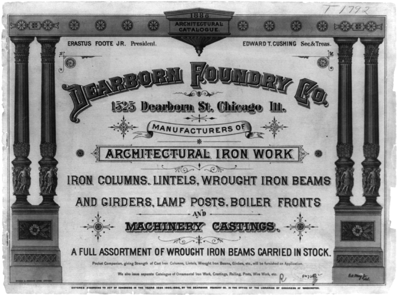 Dearborn Foundry Co., 1525 Dearborn St., Chicago, Ill., manufacturers of architectural iron works, [no date recorded on caption card] — antique lithograph