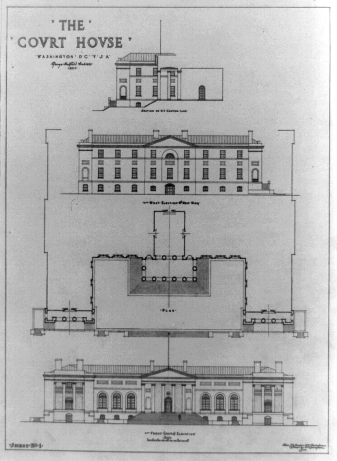 The courthouse, Washington, D.C., George Hadfield, architect, 1820 / drawn by H.F. Cunningham., New York : Architectural book publishing co., 1914. — antique engraving