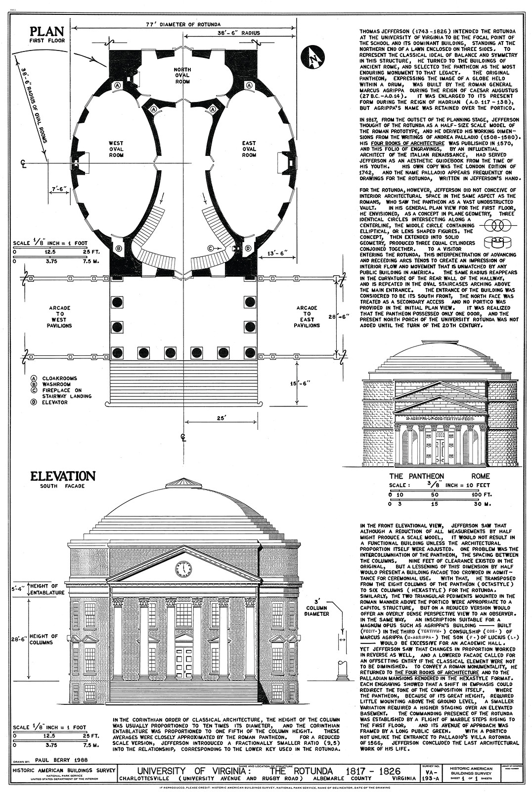 Rotunda, University of Virginia: Plan and Elevation drawings — historic drawing