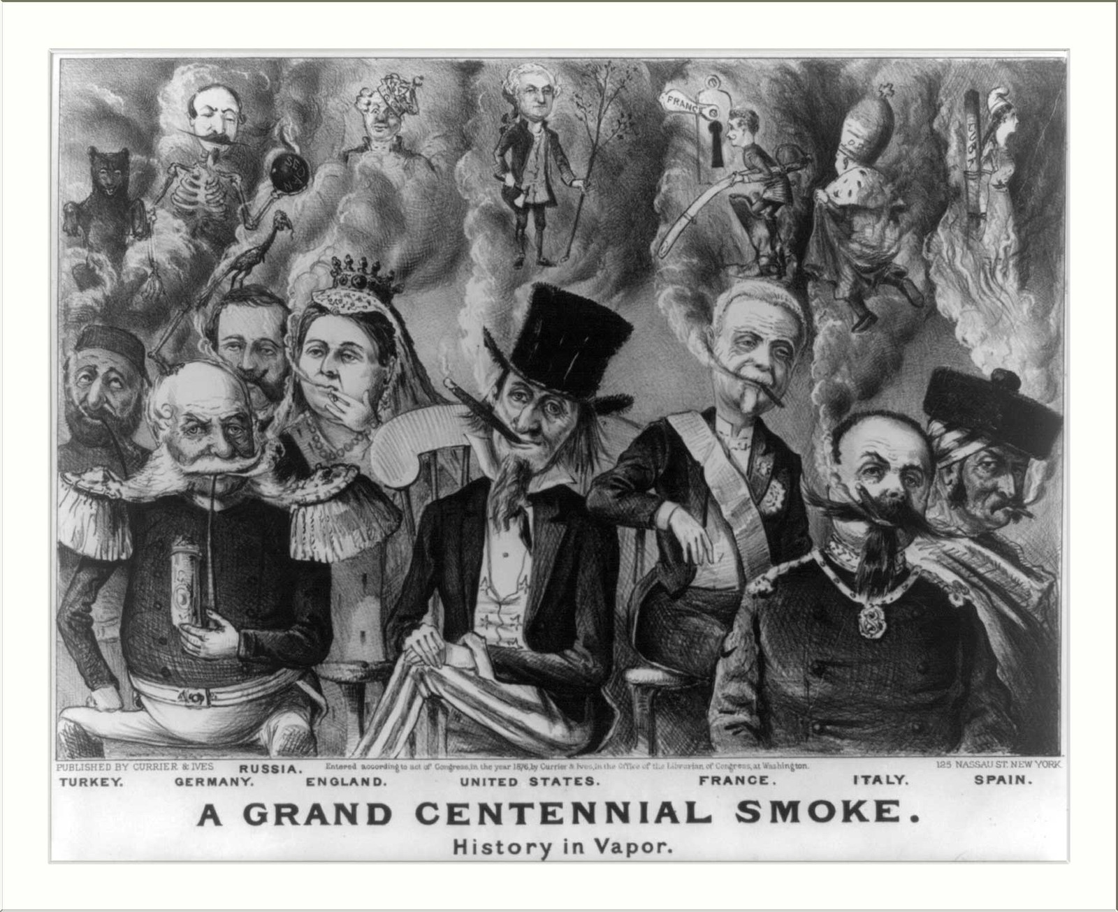 Grand centennial smoke: history in vapor, New York : Published by Currier & Ives, c1876. — antique lithograph