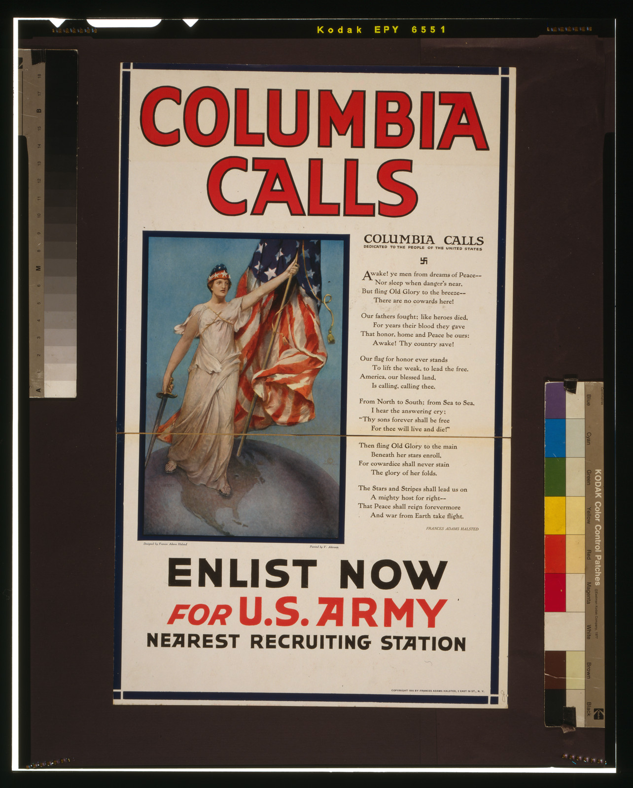 Columbia calls--Enlist now for U.S. Army / designed by Frances Adams Halsted ; painted by V. Aderente., c1916. — vintage poster