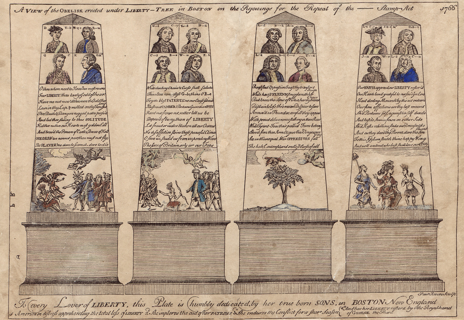 A View of the Obelisk erected under Liberty Tree in Boston, 1766 — historic image