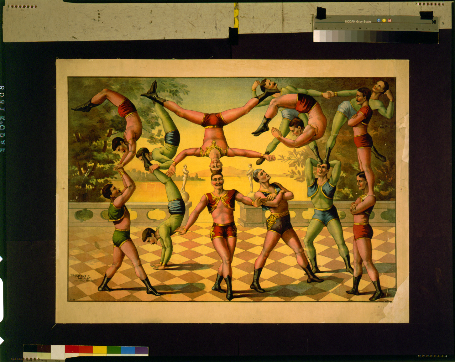 [Thirteen men doing acrobatics], Detroit, Mich. : Calvert Litho. Co., c1891. — vintage poster