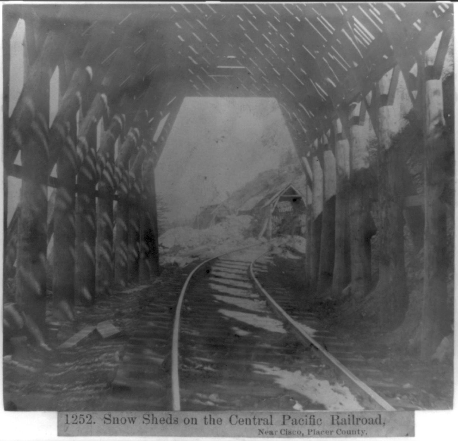 Snow Sheds on the Central Pacific Railroad, near Cisco, Placer County, [published 1866] — historic photograph