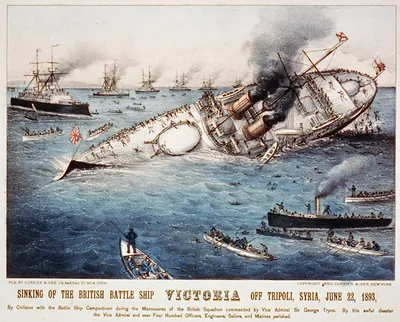 Sinking of the British battle ship Victoria off Tripoli, Syria, June 22, 1893