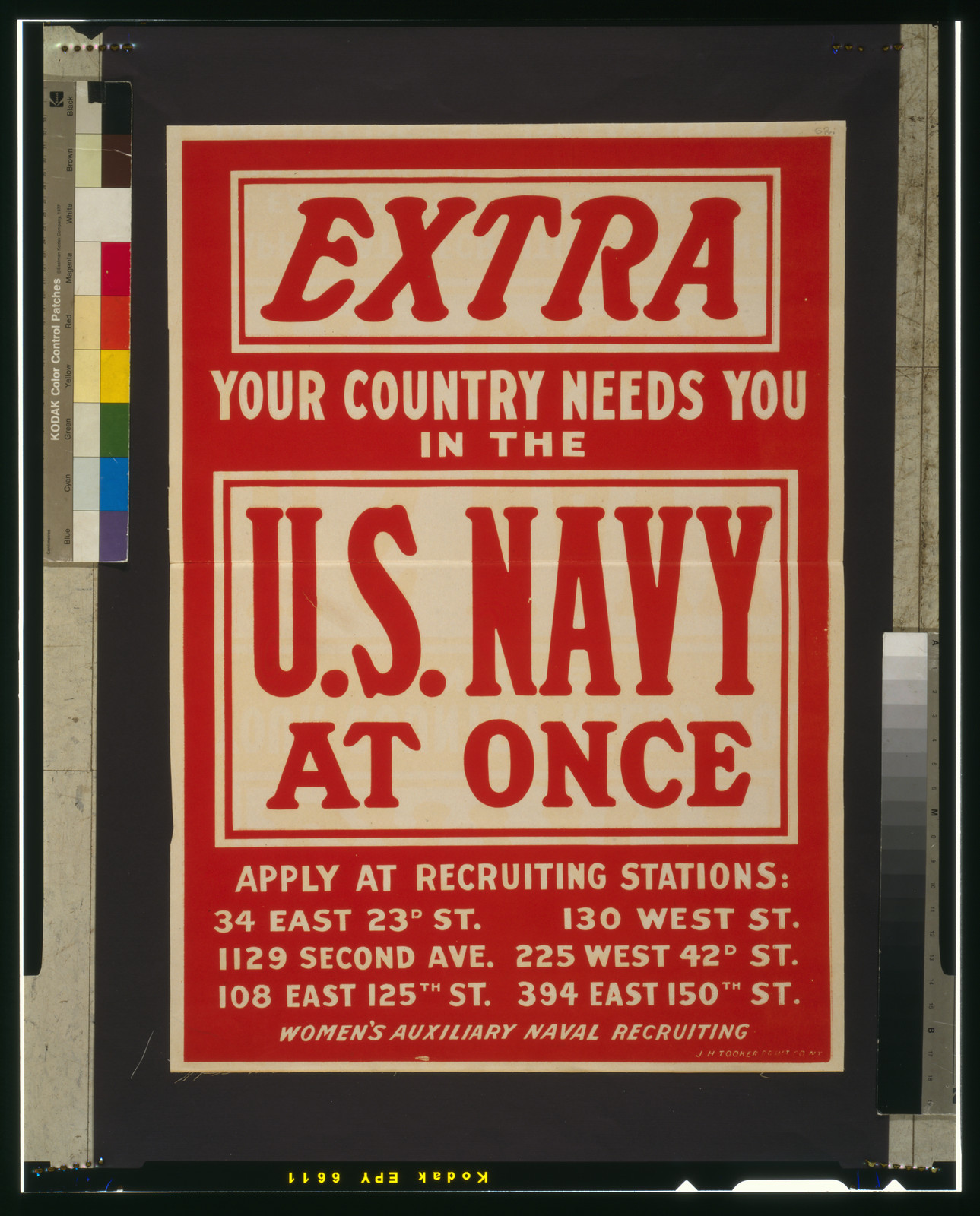Extra--Your country needs you in the U.S. Navy at once Women's Auxiliary Naval Recruiting / J. H. Tooker Print Co., N.Y.., [1917] — vintage poster