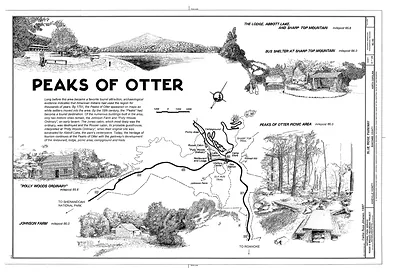 Peaks of Otter map and sketches, Blue Ridge Parkway