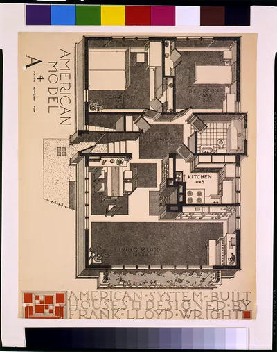 American Model A4 floor plan, American System-Built Houses by Frank Lloyd Wright