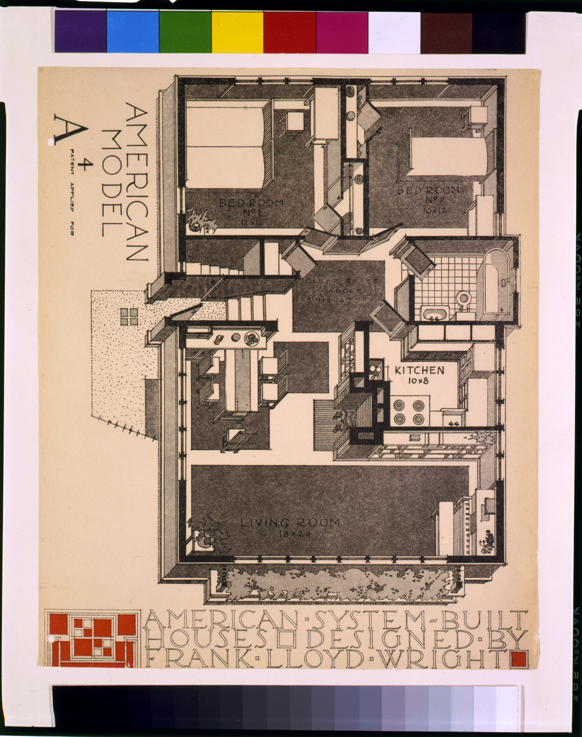 American Model A4 floor plan, American System-Built Houses by Frank Lloyd Wright — historic image