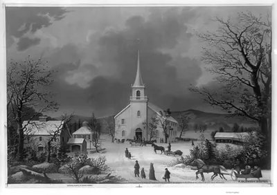 Winter Sunday in olden times / F. Gleason, Boston.