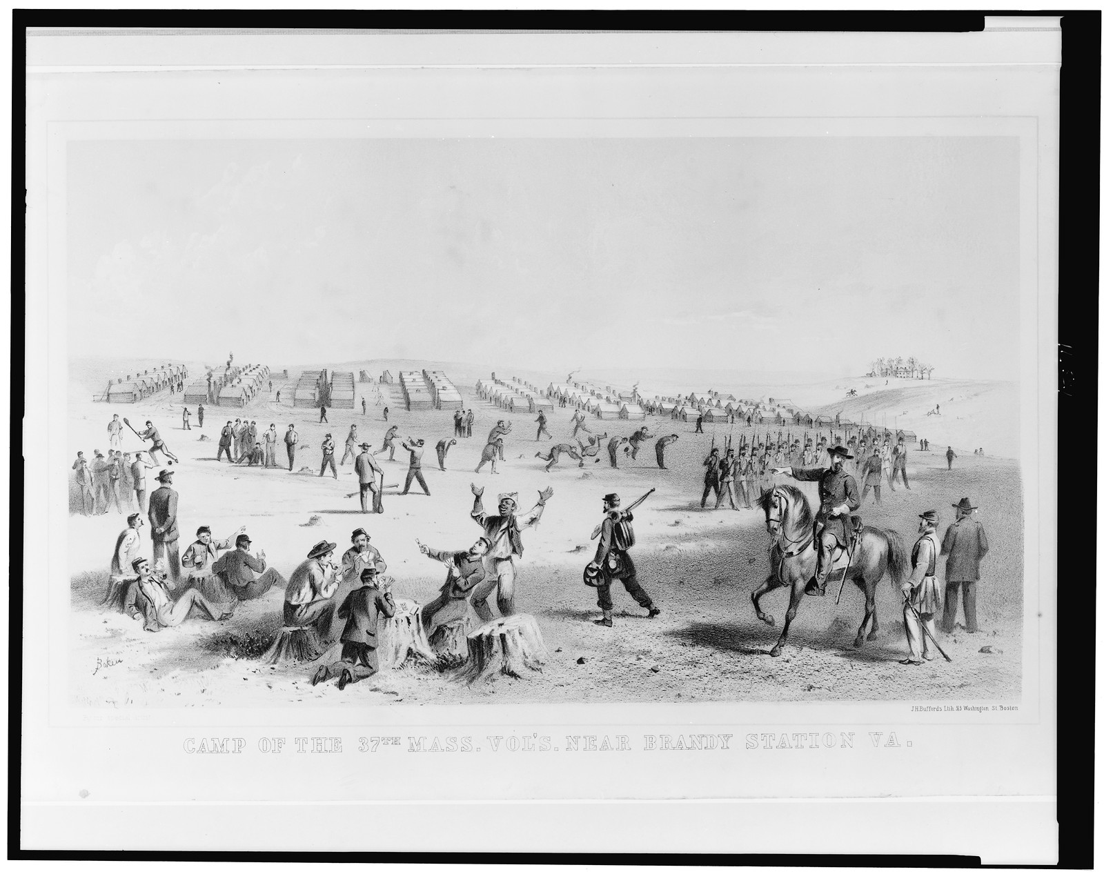Camp of the 37th Mass. Vol's. near Brandy Station, Va. / Bakers; J.H. Bufford's lith., Boston., [1864] — antique lithograph