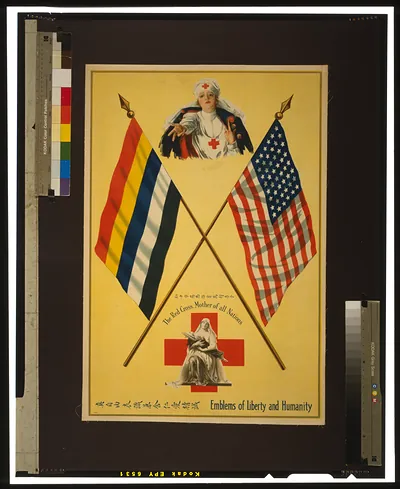 Emblems of liberty and humanity The Red Cross, mother of all nations.